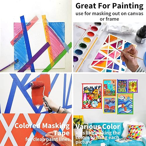 Miniatura 5 de Cinta adhesiva de color, cinta de pintores de color para niños, 10 rollos de 1 pulgada de ancho x 12 yardas cada uno, cintas de papel coloridas