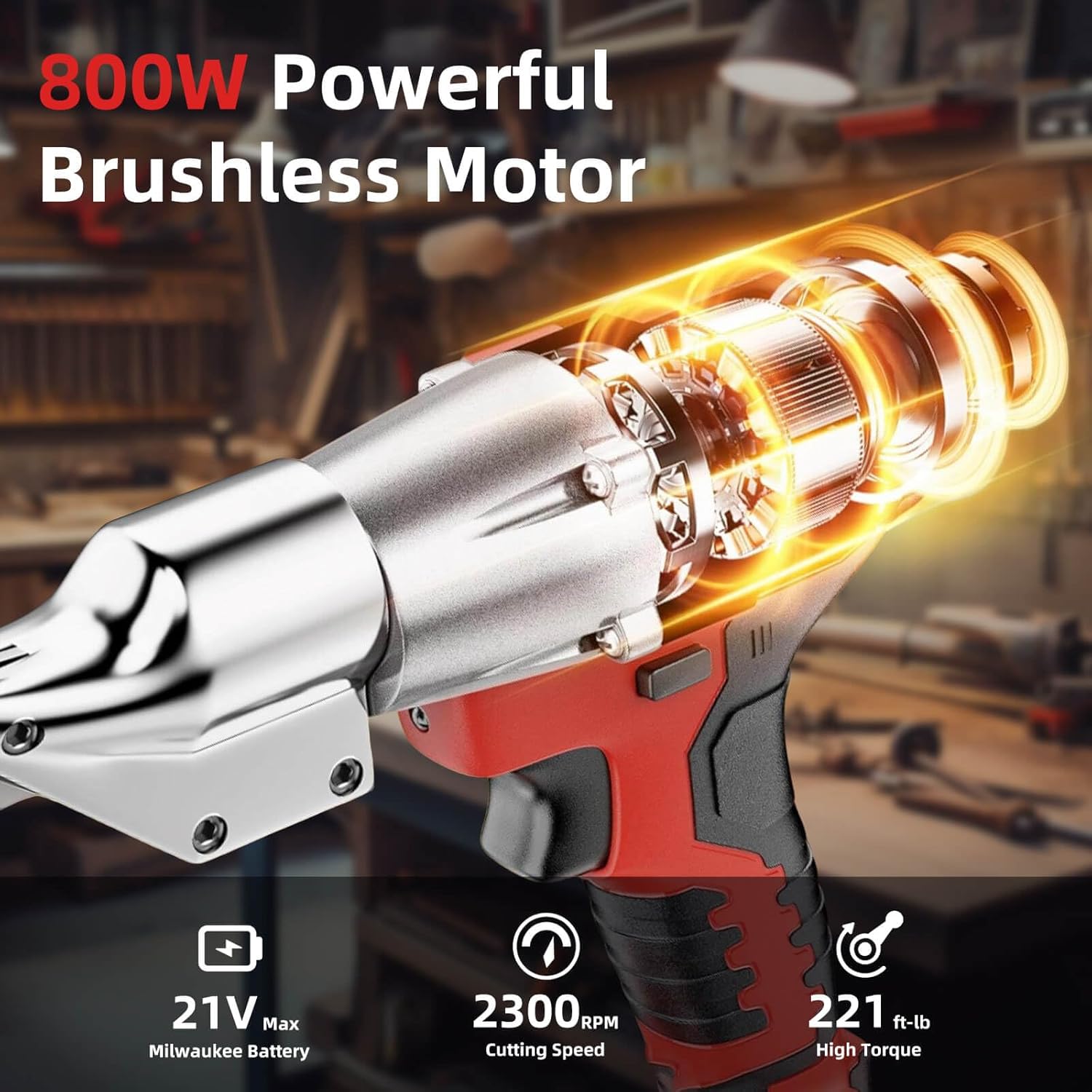 Cordless Electric Metal Cutter, Compatible with Milwaukee Max 21V Battery Sheet Metal Cutter with Rotaiting Head, 221 Ft-Lbs Torque Metal Shears for Cutting Stainless Sheet, Iron(Battery Not Included)