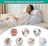 Vista 5 de Bedluxe Juego de 3 almohadas ortopédicas de cuña para cama, almohada de cuña de espuma para postcirugía para espalda, piernas y rodillas, almohada