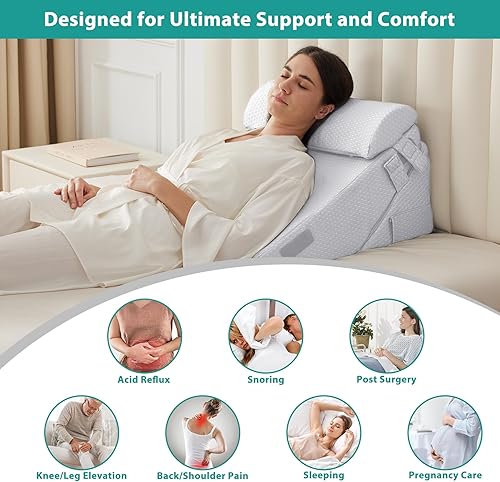 Miniatura 5 de Bedluxe Juego de 3 almohadas ortopédicas de cuña para cama, almohada de cuña de espuma para postcirugía para espalda, piernas y rodillas, almohada