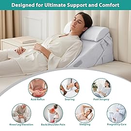 Bedluxe 3Pcs Orthopedic Bed Wedge Pillow Set, Foam Wedge Pillow Post Surgery for Back, Leg and Knee Support, Adjustable 9&12 Inch Folding Triangle Pillow for Sleeping, Acid Reflux, Snoring, Light Grey