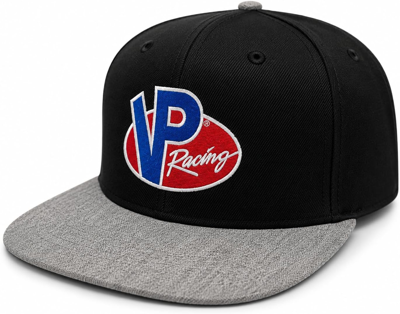 VP Racing Fuels Snapback Hat – Officially Licensed Adjustable Flat Bill Cap with Heather Grey Visor, Green Underbill & Embroidered VP Racing Logo