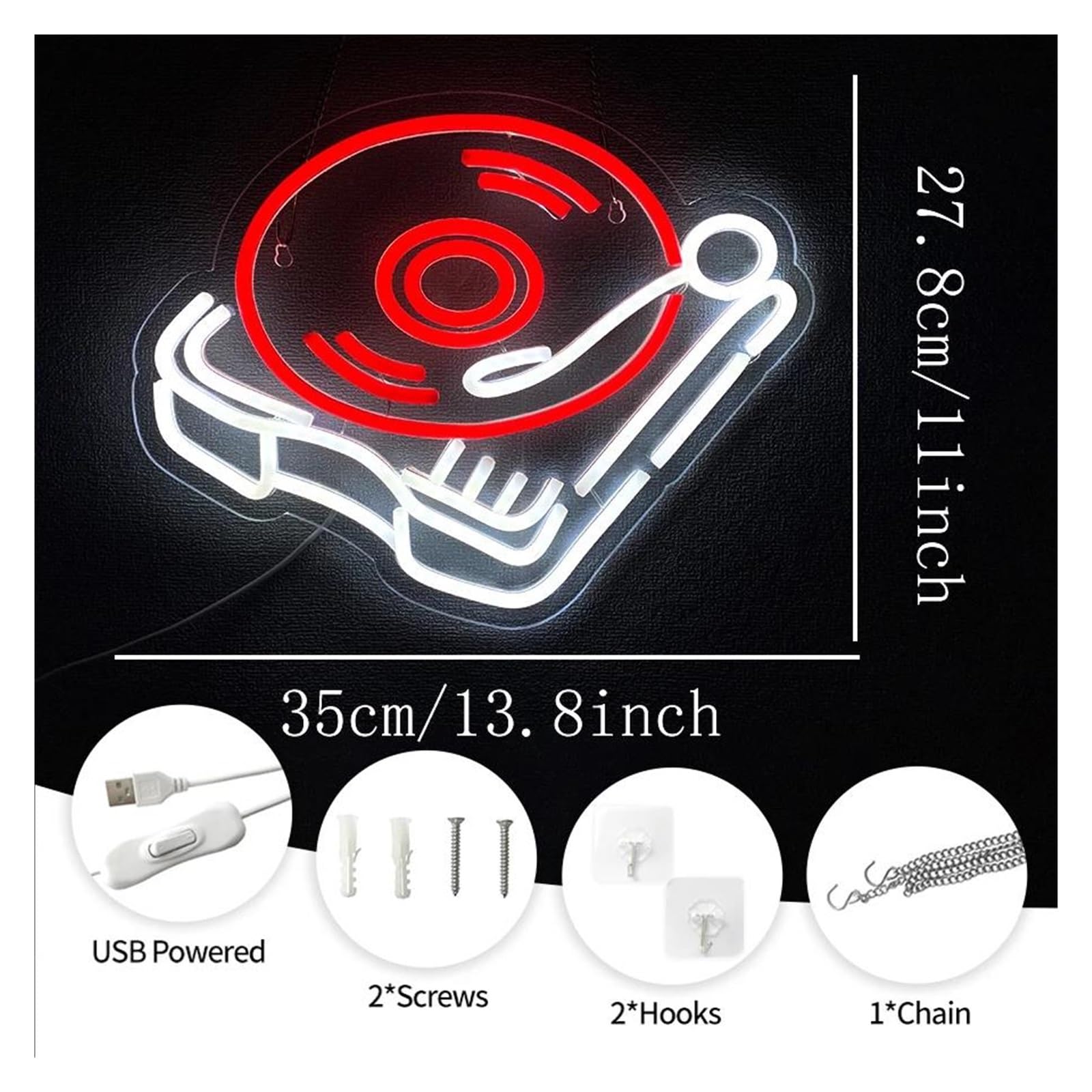cartelli al neon personalizzati Lampada Al Neon Di Dischi In Vinile Insegna Rossa USB Insegna Aziendale Di Studio Musicale Decorazione Artistica Del Negozio Di Registrazione 35cmx27.8cm