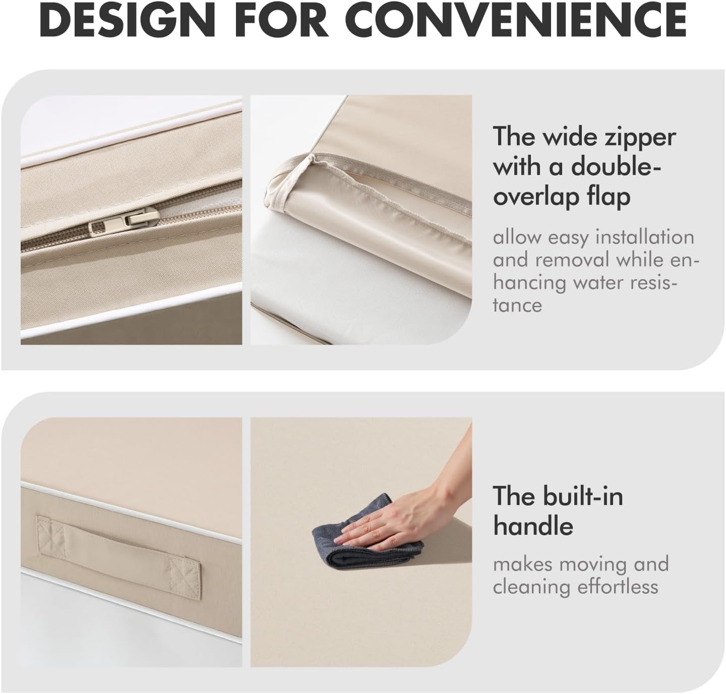 MIULEE Beige Outdoor Seat Cushion 24x24 Inch Waterproof & 3 Year Fade Resistant Deep Seat and Back Cushion for Patio Furniture Chair Sofa Couch with Handle and Adjustable Straps