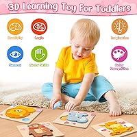 Vista 5 de Rompecabezas de madera para niños pequeños de 1 a 3 años, paquete de 4 rompecabezas de madera con diseño de animales, regalo de cumpleaños