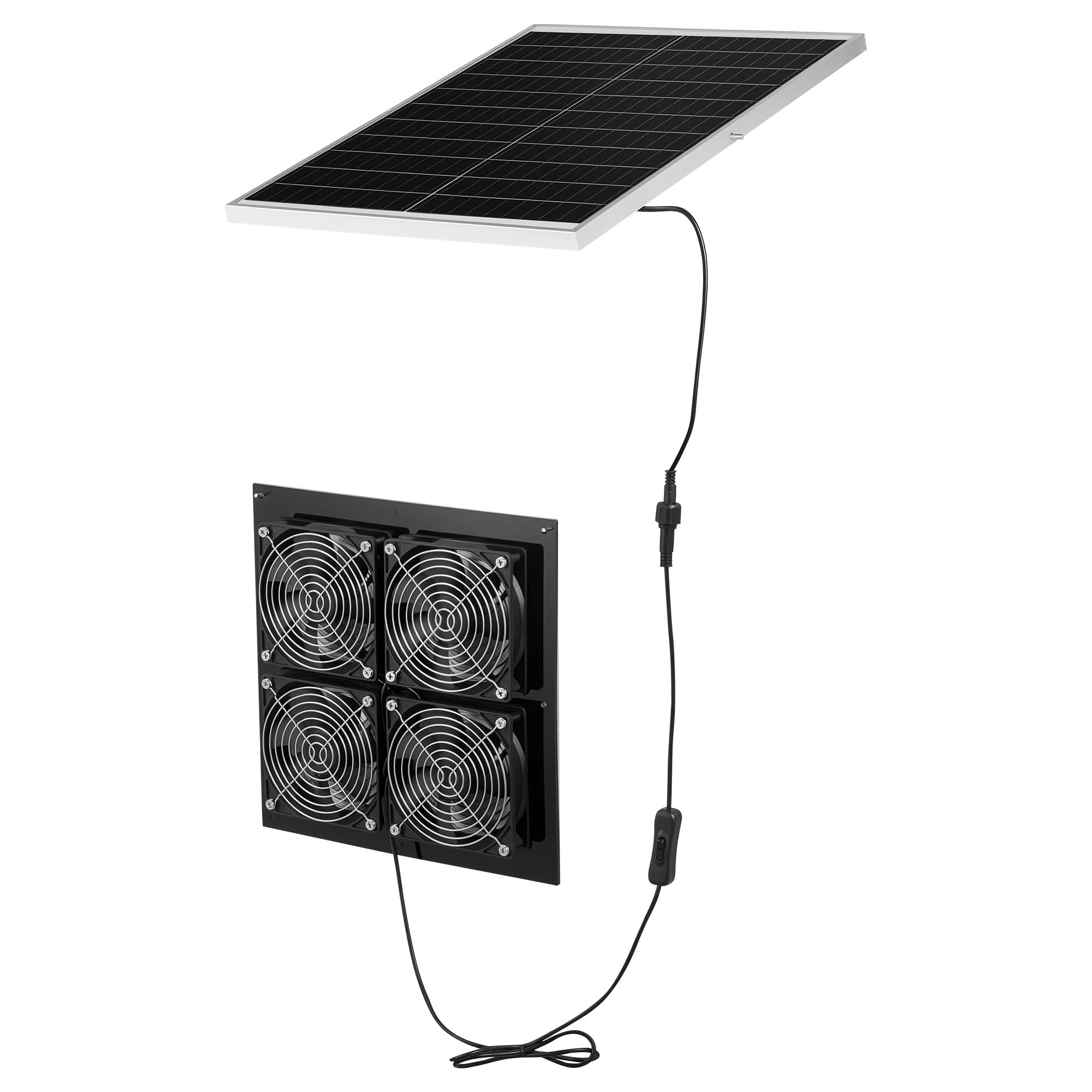 VEVOR Ventilatore ad Energia Solare per Scarico d'Aria, Ventola con Pannello Solare Regolabile da 25 W con 4 Ventole velocità di 2668 Giri/min, Ventilatore per Circolazione d'Aria per Serra Pollaio