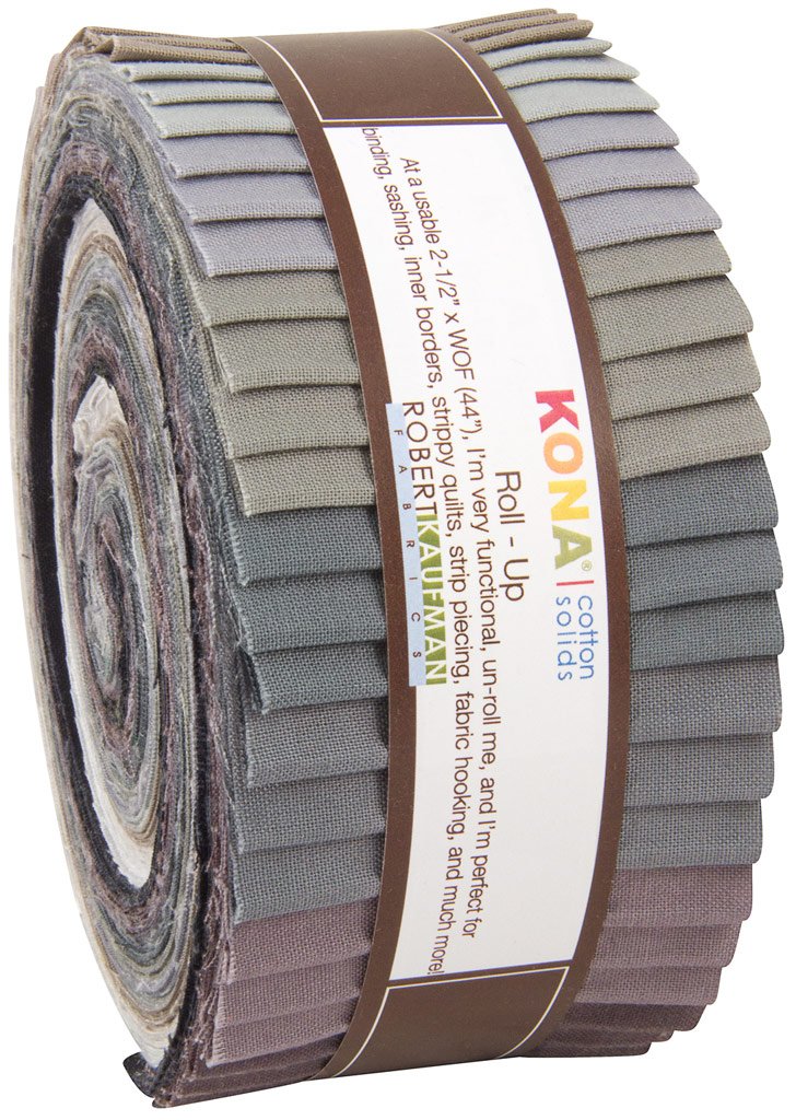 Robert Kaufman KONA Cotton Solids Gray Area Roll Up 2.5 Precut Cotton Fabric Quilting Strips Jelly Roll Assortment RU-424-40 by Robert Kaufman