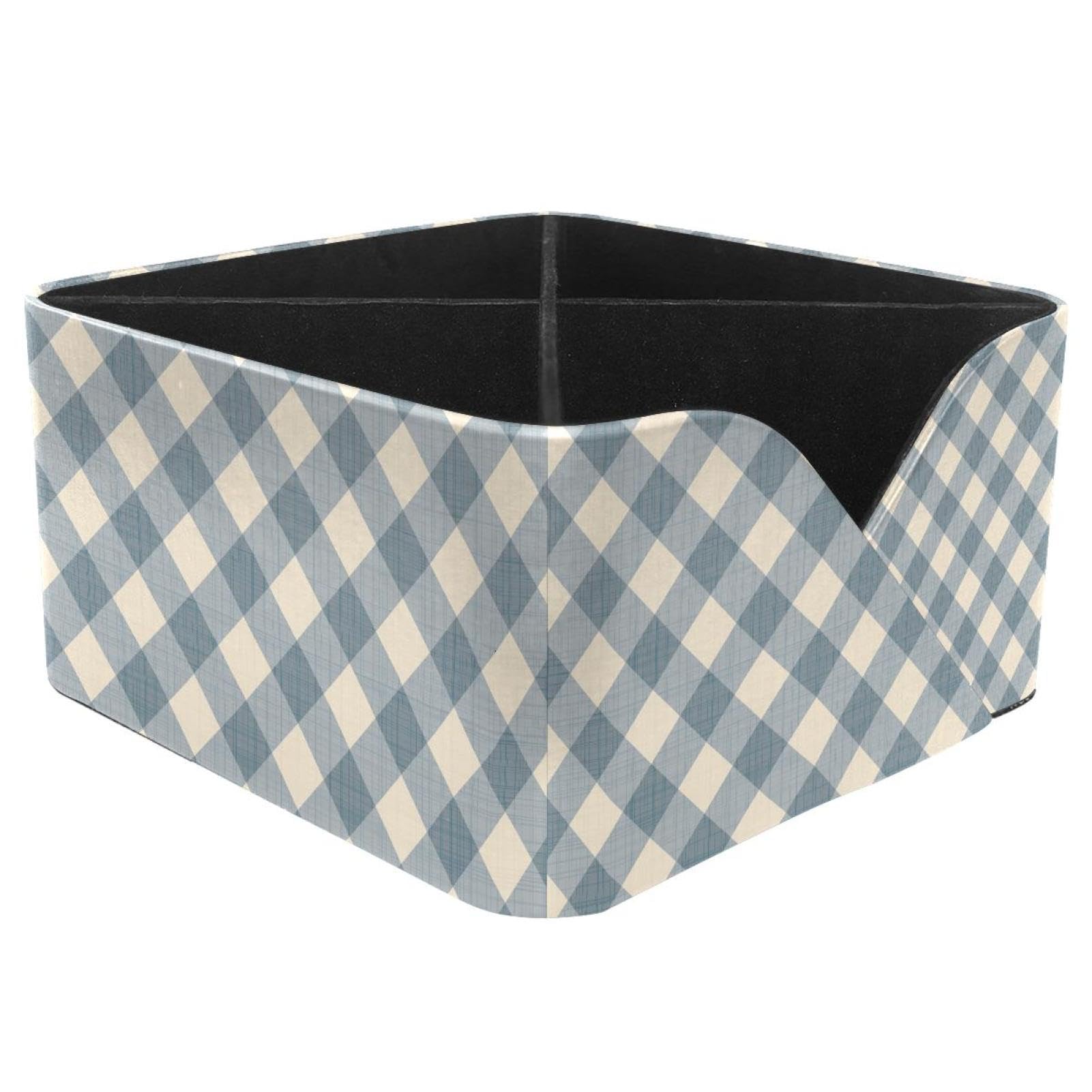 KengjuTesu Diamond Lattice Stripe Blue Desktop Organizer Pen Holder, Rectangular Pencil Cup for Office, Study and Makeup Stations