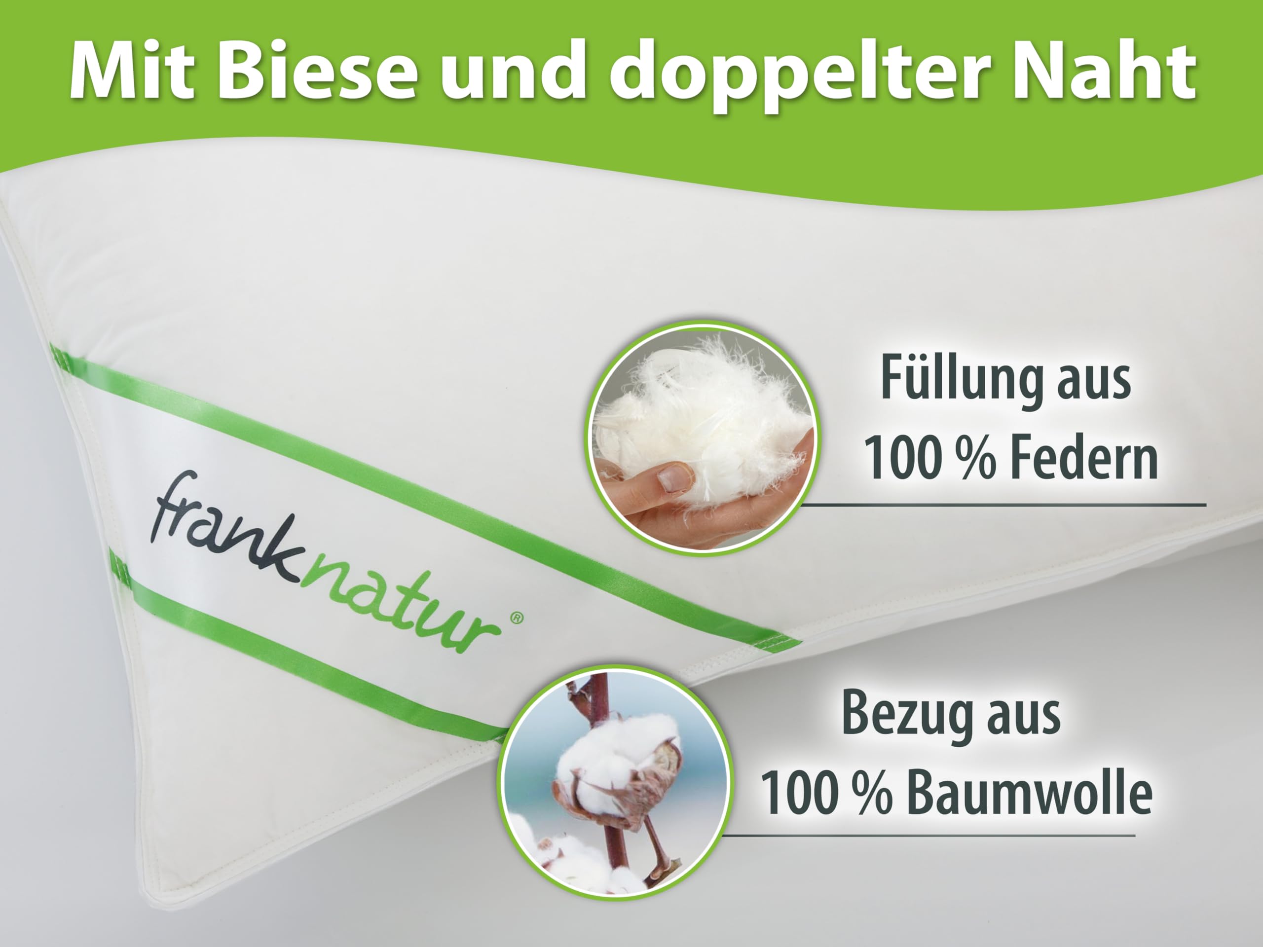 franknatur - 2X Kopfkissen 80x80 100% Gänsefedern Kissen Claudia