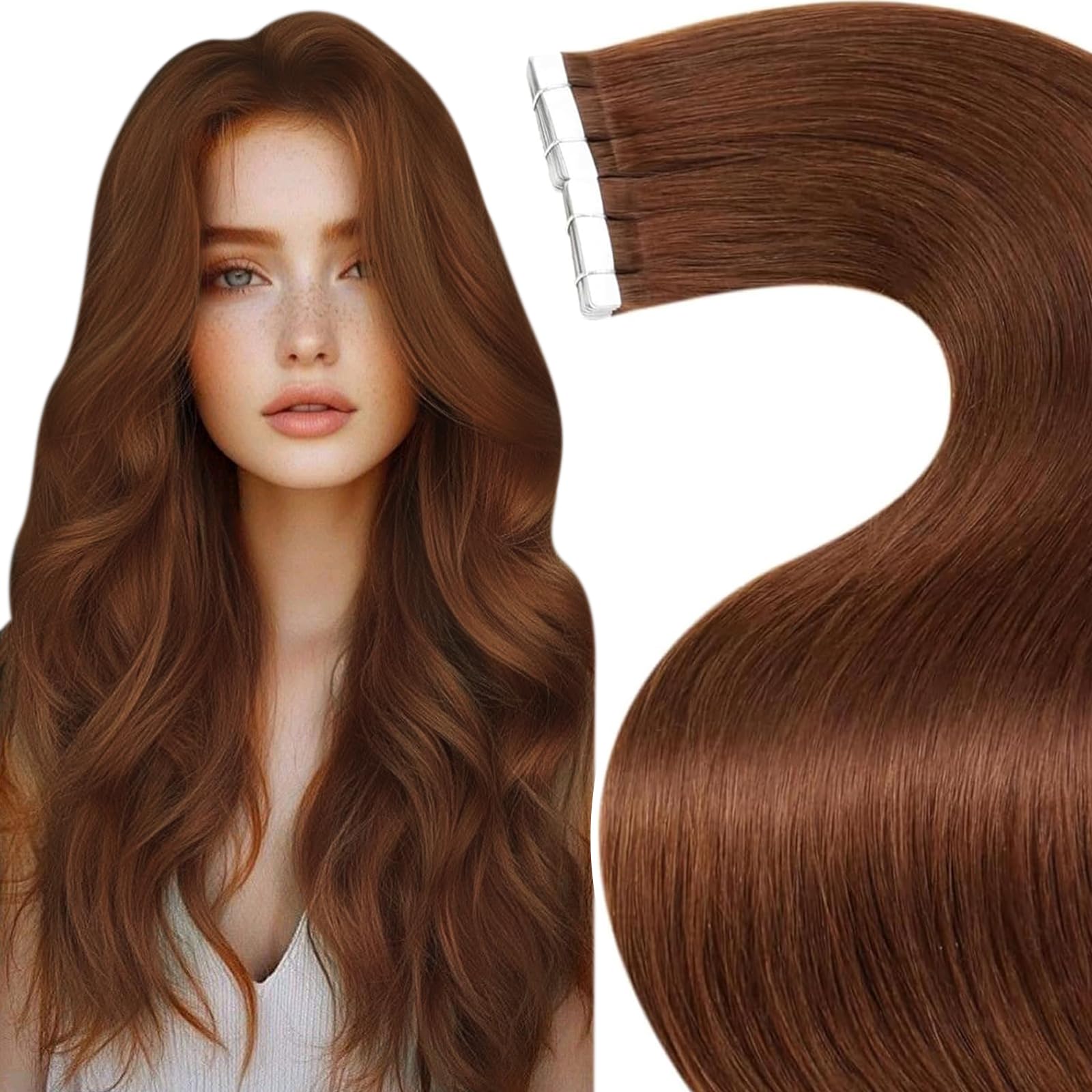 LaaVoo Tape in Hair Extensions Human Hair Blonde Tape Hair Extensions Real Human Hair Invisible Tapes Remy Straight Balayage Brown to Blonde Hair Double Sided Tabs 20pcs 50g 18 Inch #8/18/60 — view 21