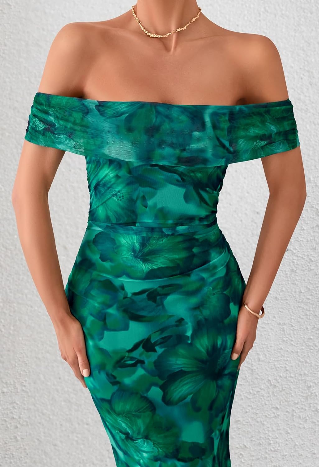 MEROKEETY Women's Spring Off Shoulder Floral Maxi Dress 2026 Summer Formal Beach Wedding Guest Cocktail Bodycon Dresses - Image 4