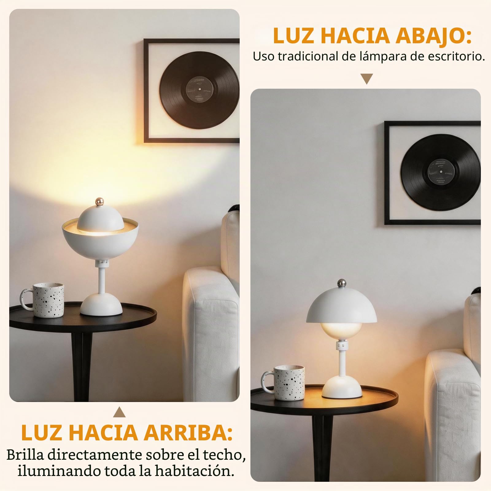 Aigostar 2 Piezas Lámpara de Mesa Magnética Táctil, Lámpara de Mesita de Noche Inalámbrica con 3 Temperaturas de Color y Brillo Regulable, Recargable USB para Dormitorio, Restaurante (Blanco)