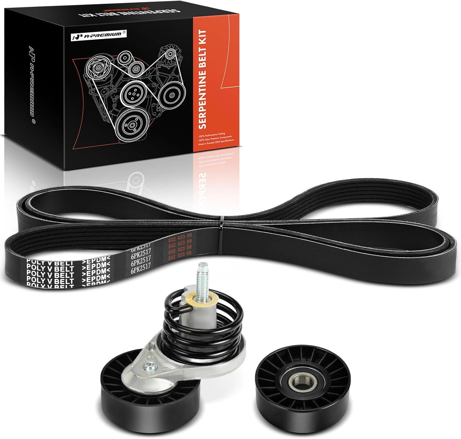 A-Premium Engine Serpentine Belt Drive Kit with Tensioner & Idler Pulley Compatible with Ford F-150 F150, F-250 F250, F-350 F350, Bronco, 1993 1994 1995 1996, 5.0L