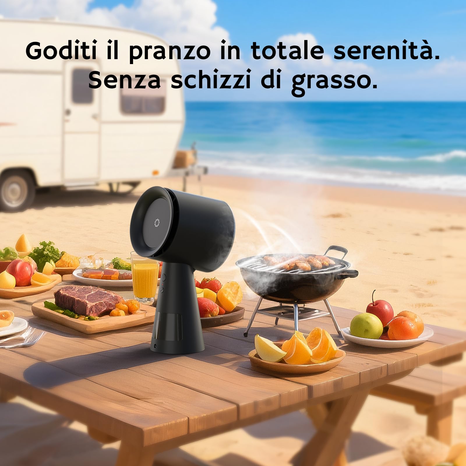 Airthereal Cappa aspirante portatile ricaricabile, cappa da tavolo con batteria, 3 velocità della ventola e grande contenitore per l'olio, estrattore da cucina mobile migliorato per camper – RH180B