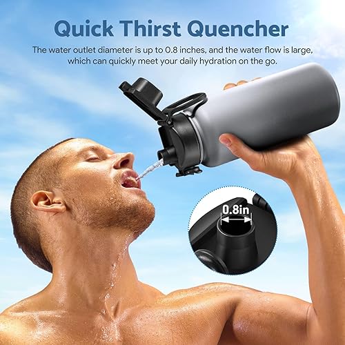 Miniatura 6 de Tapa de repuesto para botella de agua de boca ancha con mosquetón de bloqueo en forma de anillo en D, boquilla automática y bloqueo de botón,