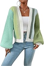 SHENHE Women's Color Block Open Front Long Sleeve Ribbed Knit Cropped Cardigan Sweaters