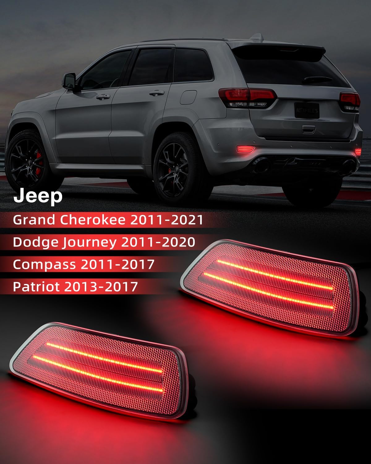 LED Rear Bumper Reflector Lights Compatible with Jeep Compass 2011-2017 Fog Light Assembly for Grand Cherokee 2012-2018, Patriot 2013-2017, Dodge Journey 2011-2020 Pack of 2