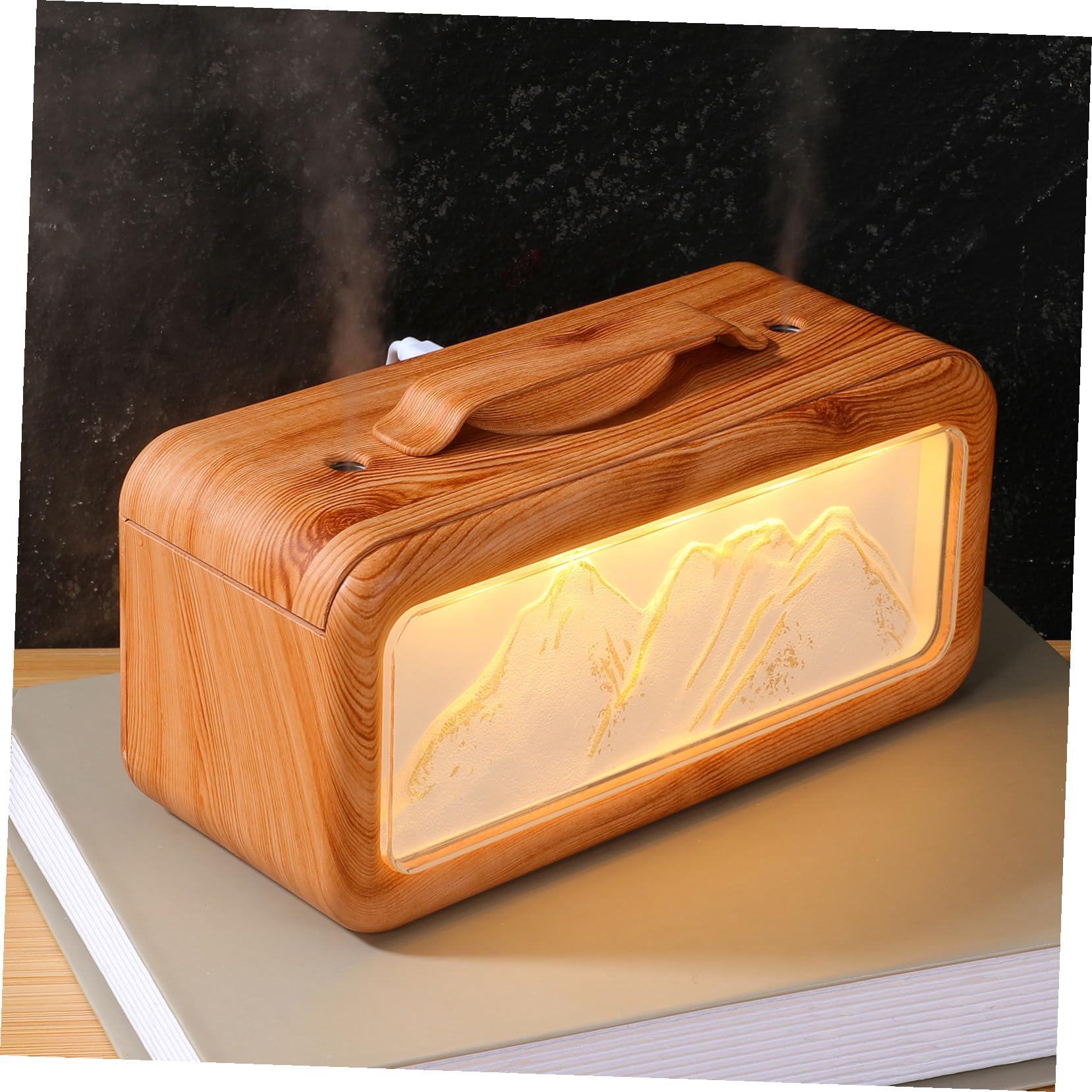 Mini Umidificatore da Scrivania con Doppia Nebulizzazione Silenziosa Design Montagna e Venatura Legno Umidificatore Personale per Ufficio Camera da Letto e Piante