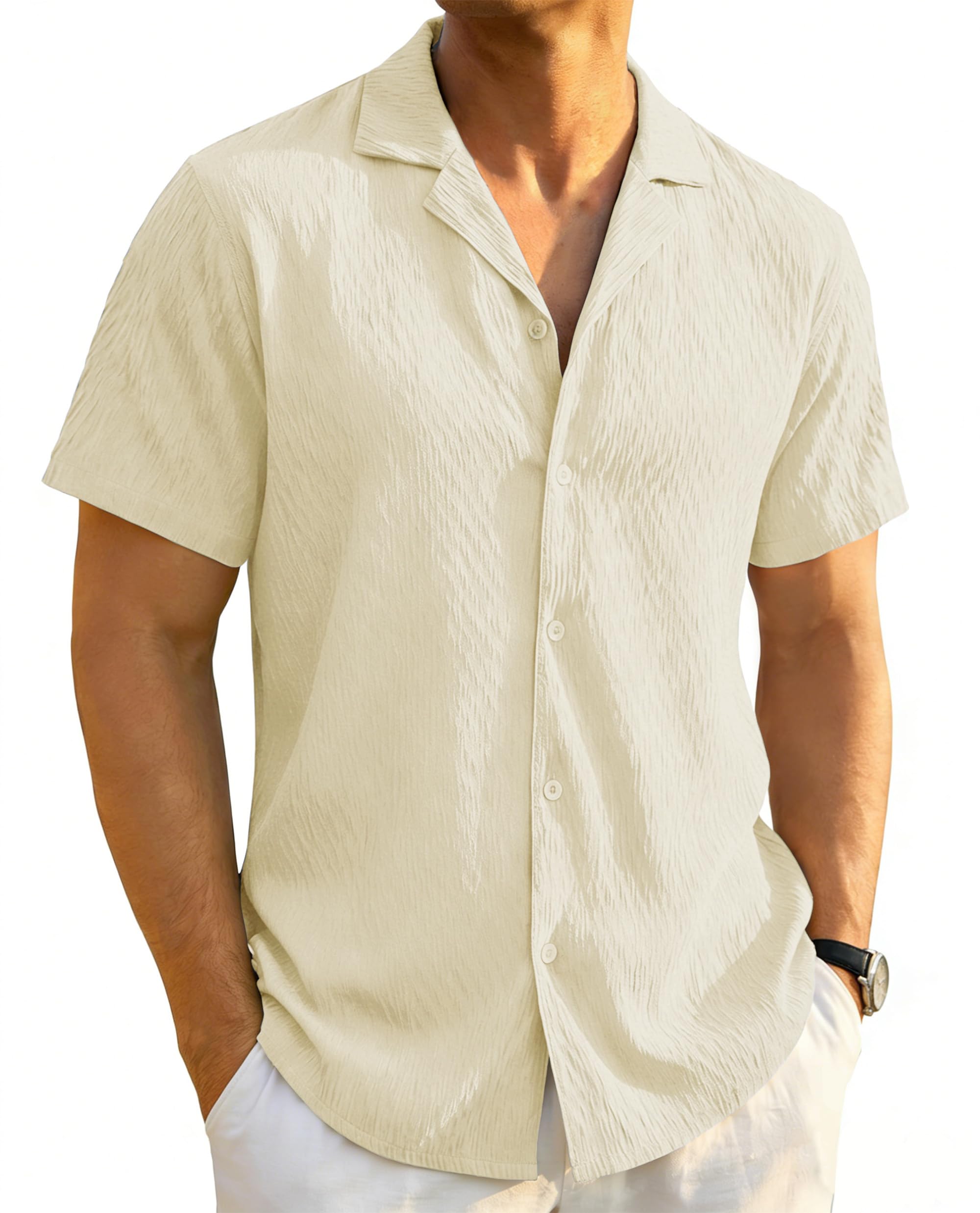 TACVASEN Herren Kurzarm Hemd Sommer Freizeithemd Leichtes Regular Fit Shirt Button down Cuba Herrenhemd