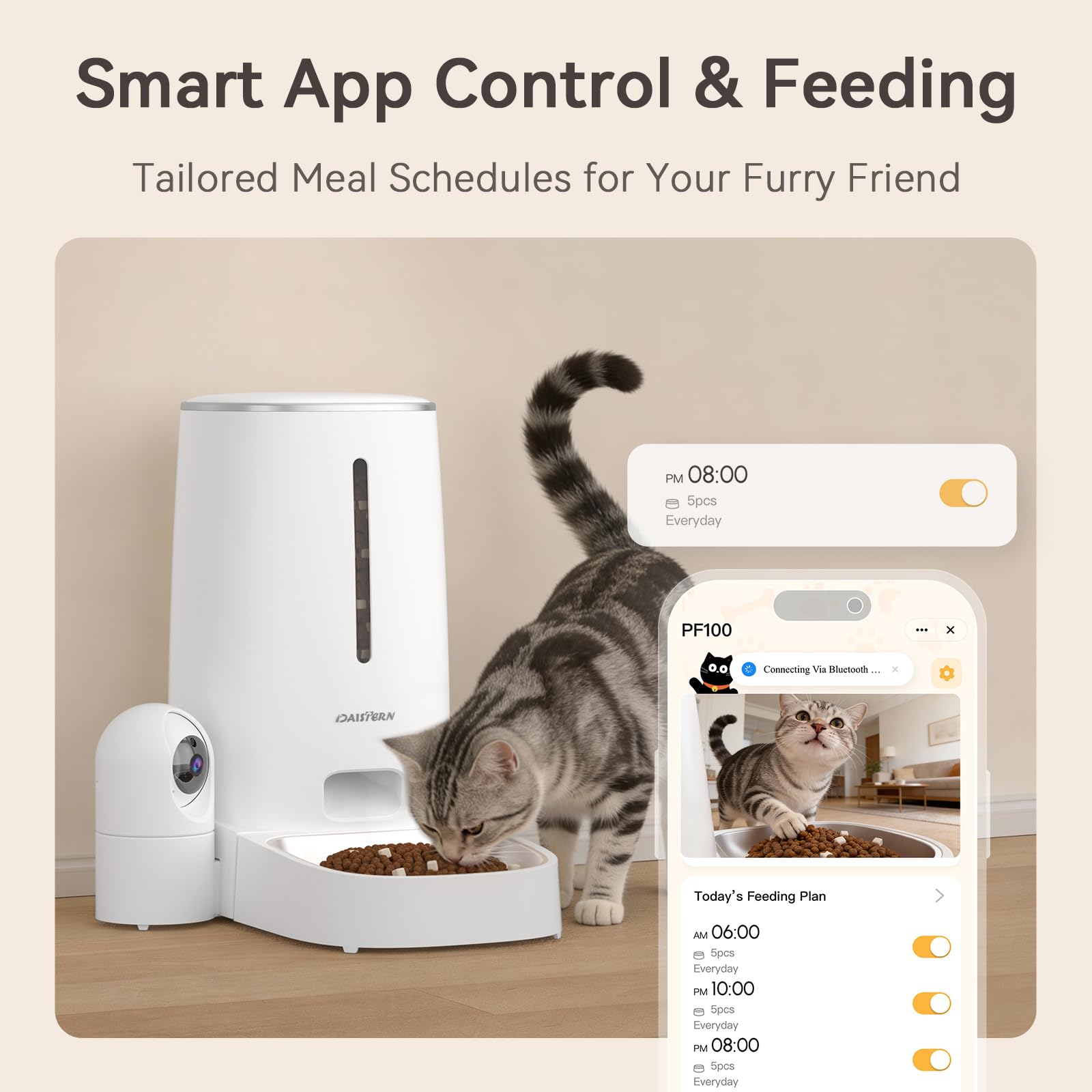 Automatic Cat Dog Feeder with Camera 4L, 2.4G/5G WiFi Smart Pet Food Dispenser with Night Vision, 2-Way Audio, Meat Call and Motion Alert, Stainless Steel Bowl, Dual Power Support, AI Feature - image 6