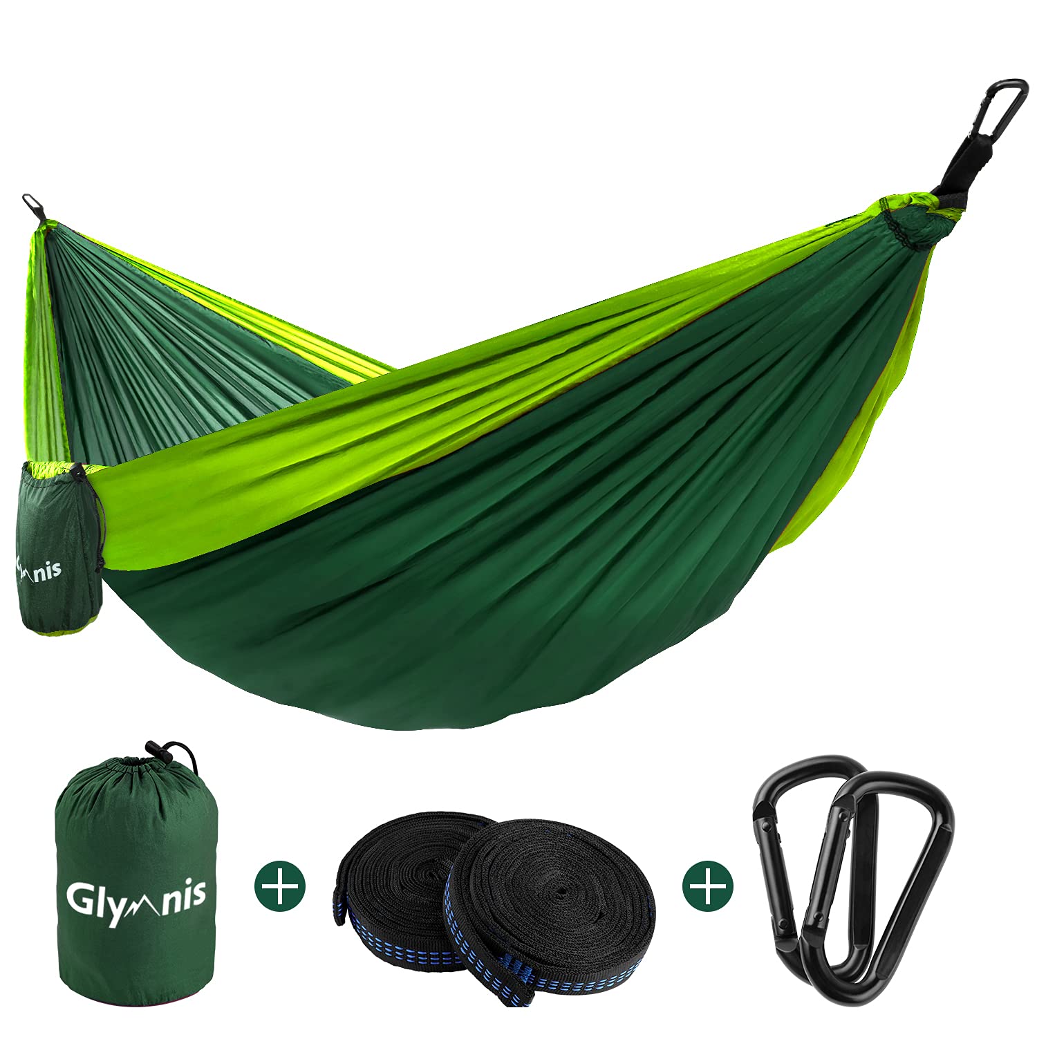 Glymnis Hamaca Ultraligera de Nailon, 300 kg de Capacidad de Carga, 275 x 140 cm, 2 Correas de Nailon y 2 Mosquetones, …