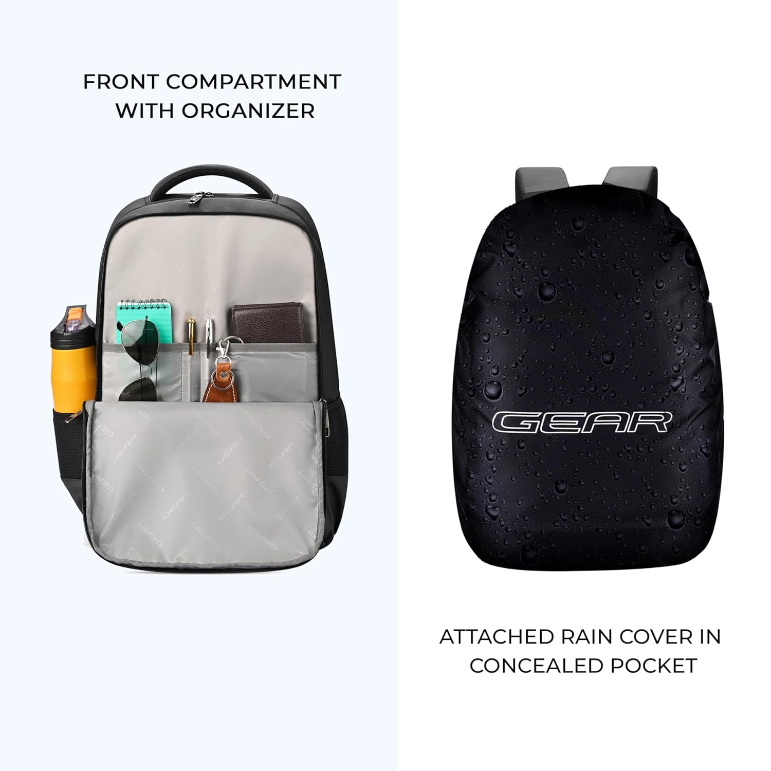 Gear Quantum 3 18"/29L Antitheft Large Faux Leather Water Resistant Laptop backpack with Raincover/Laptop backpack/Casual Backpack/Daypack/Travel Backpack/College Bag For Men/Women(Black-Black) 12 711 11Isi7L. SL1500