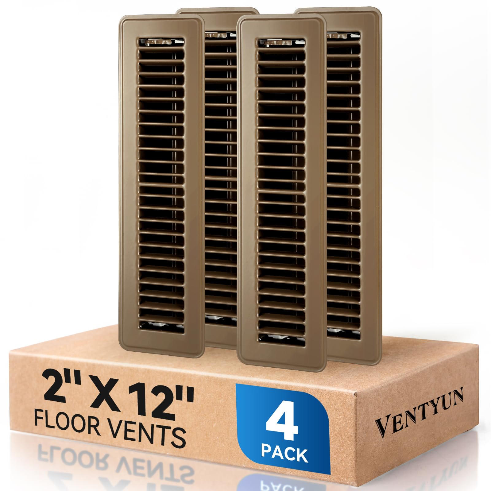 Housse d'aération de plancher 5,1x30,5 cm en métal marron avec grille de ventilation réglable sol mur