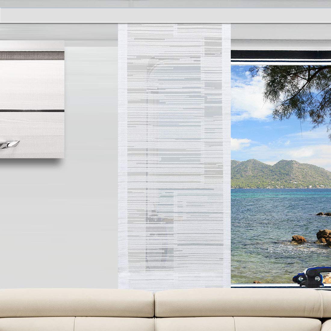 SeGaTeX Home Fashion Caravan-Flächenvorhang Eske – Maßanfertigung 40–120 Cm Höhe, Weiß-grau, Für Wohnwagen & Wohnmobil
