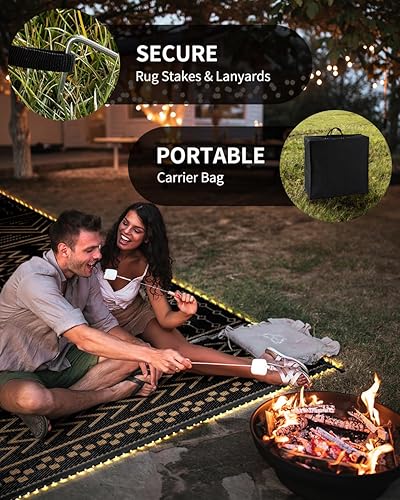 Miniatura 6 de Alfombra de exterior impermeable de 8 x 10 pies con tira de luces LED, alfombra de patio, alfombra de interior y exterior, para caravana, camping,
