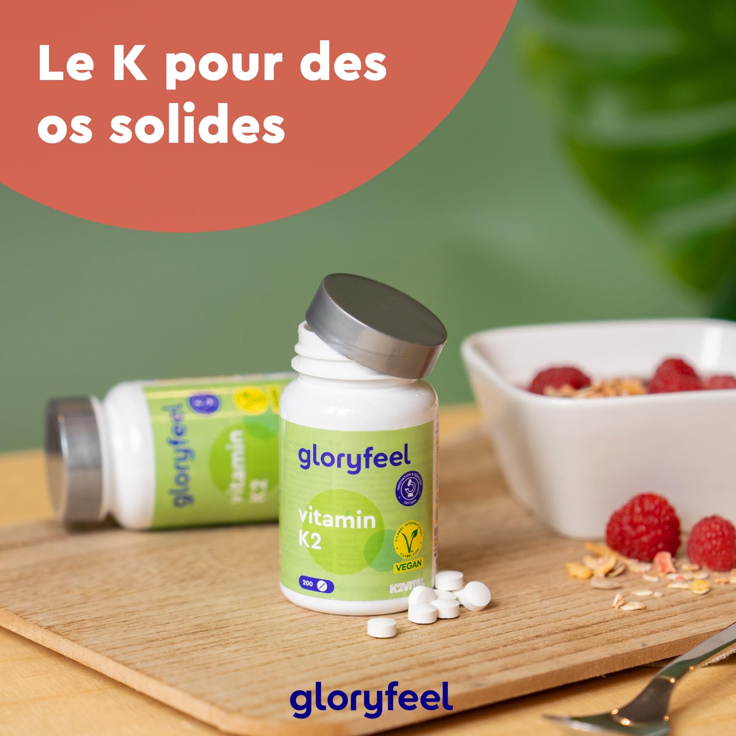 Vitamine K2 MK7, 200 Comprimés, 200µg par Comprimé Hautement Dosé, Premium Menaquinone 99.7+% All Trans MK7 (K2VITAL®), Vit K2 Supplément pour les Articulations et Cartilages*, Sans Additifs