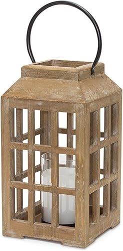 Melrose Farol, 6.75 x 17 pulgadas, madera y vidrio, mango incluido, portavelas rústico decorativo colgante