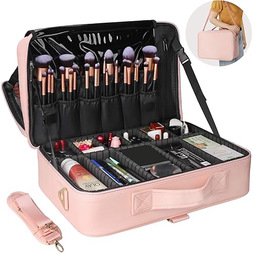 Relavel Travel Makeup Train Case Makeup Cosmetic Case Organizer Portable Artist Storage Bag with Adjustable Dividers for Cosmetics Makeup Brushes Toiletry Jewelry Digital Accessories