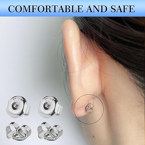 Miniatura 4 de 24 piezas de aretes de plata de ley 925 de repuesto para aretes, hipoalergénicos, cierre seguro de oreja, para aretes de plata