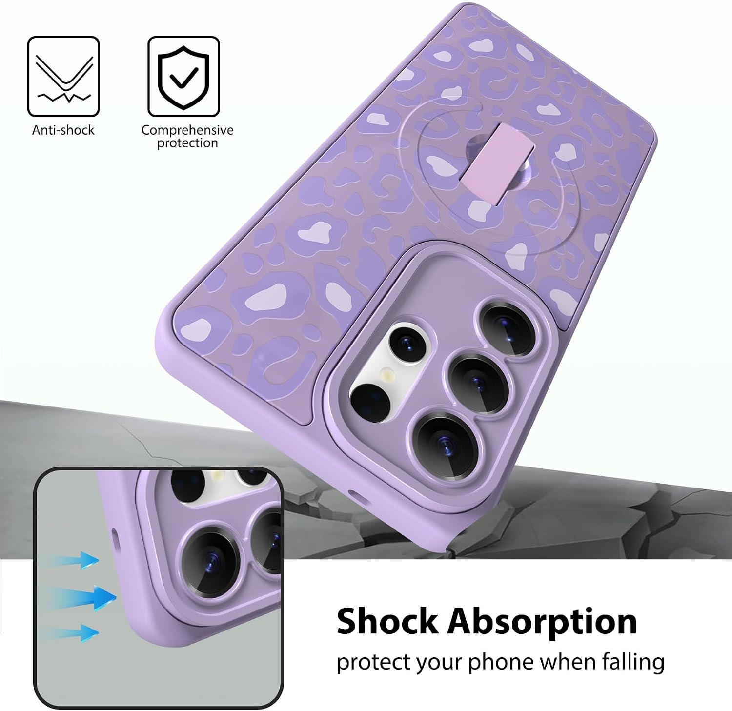KANGHAR Galaxy S26 Ultra Case Purple Leopard Print Pattern Compatible with Magsafe Cute Cheetah Wristband Stand Phone Magnetic Cover for Women Girls Men Compatible with Samsung S26 Ultra