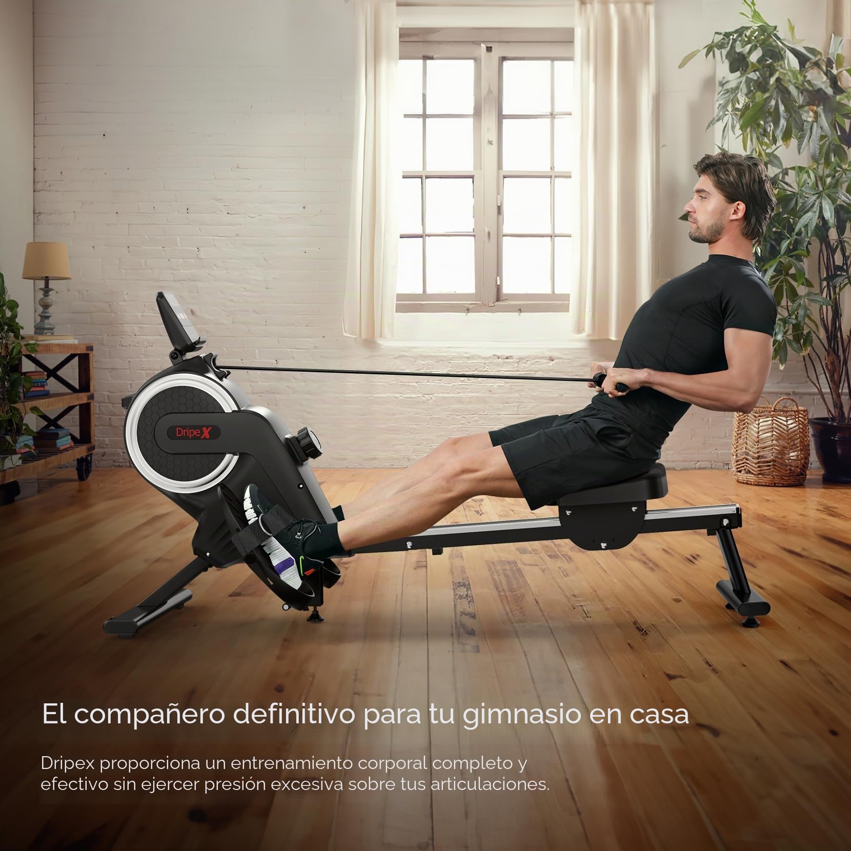 Dripex Máquina de Remo para Casa, Máquina de Remo Magnética Silenciosa con Riel de Aluminio, 16 Niveles de Resistencia, Pantalla LCD, App Compatible, Fitness y Entrenamiento Cardio
