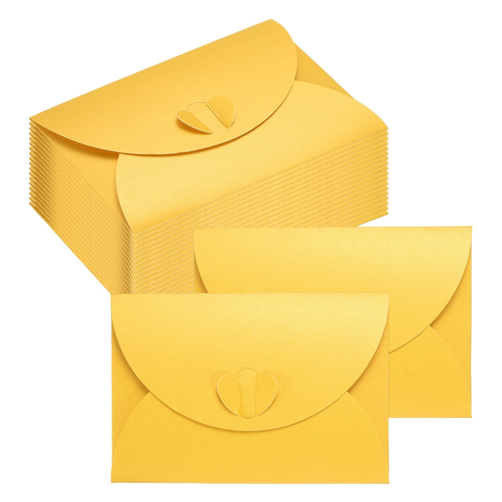 PATIKIL Mini Card Envelopes 105x72mm, 50PCS Cute Envelopes Holder with Heart Clasp for Birthday Weddings Favors Business Greeting Cards, Yellow