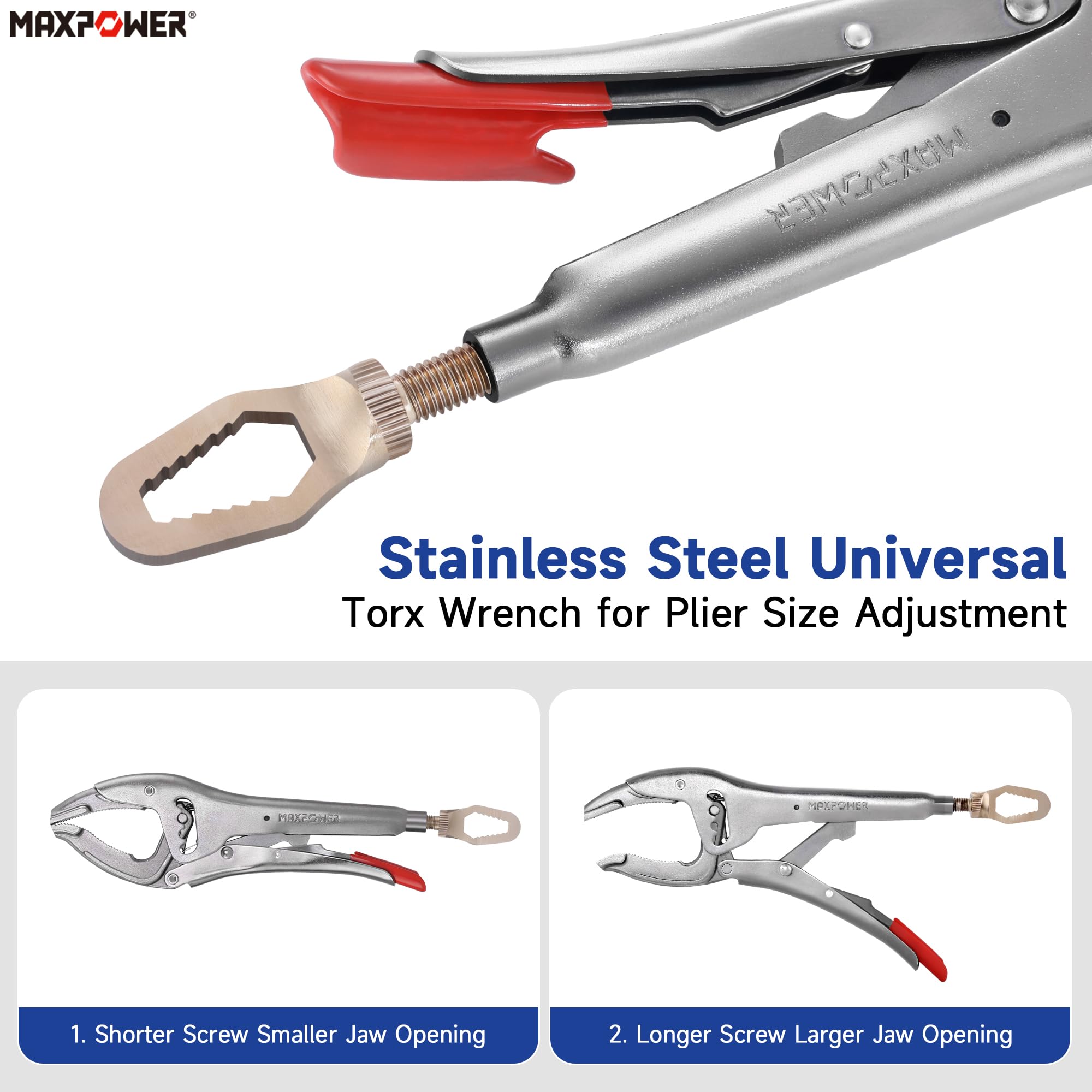 MAXPOWER Pince Étau 250 mm – Mâchoires Courbes 50-100 mm – Acier Cr-V Robuste – Force de Serrage Réglable – Pince de Verrouillage pour Atelier, Garage et Bricolage
