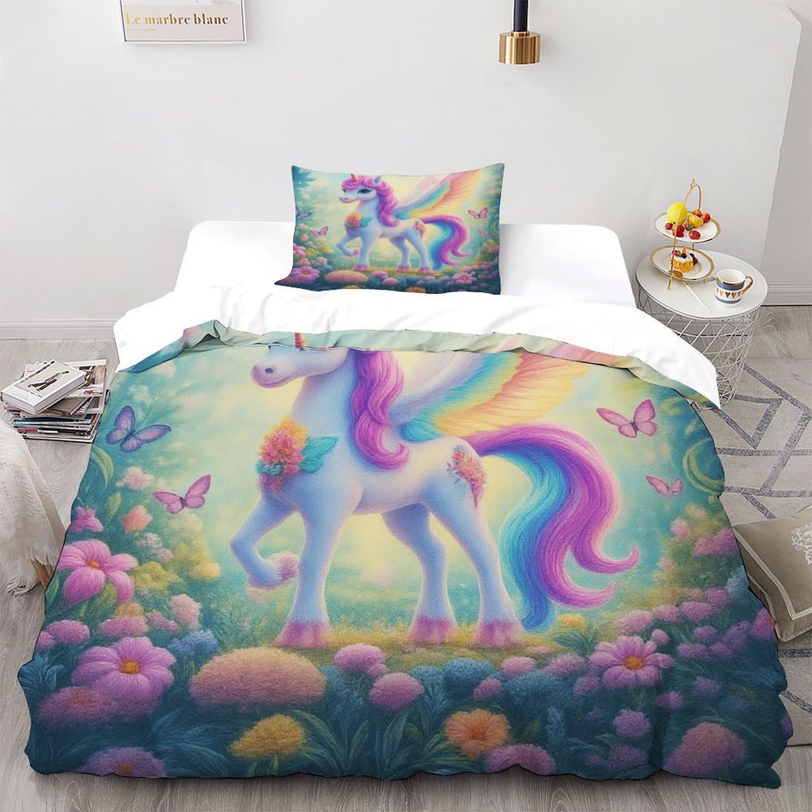 Housse de couette licorne 2 pièces en microfibre haut de gamme