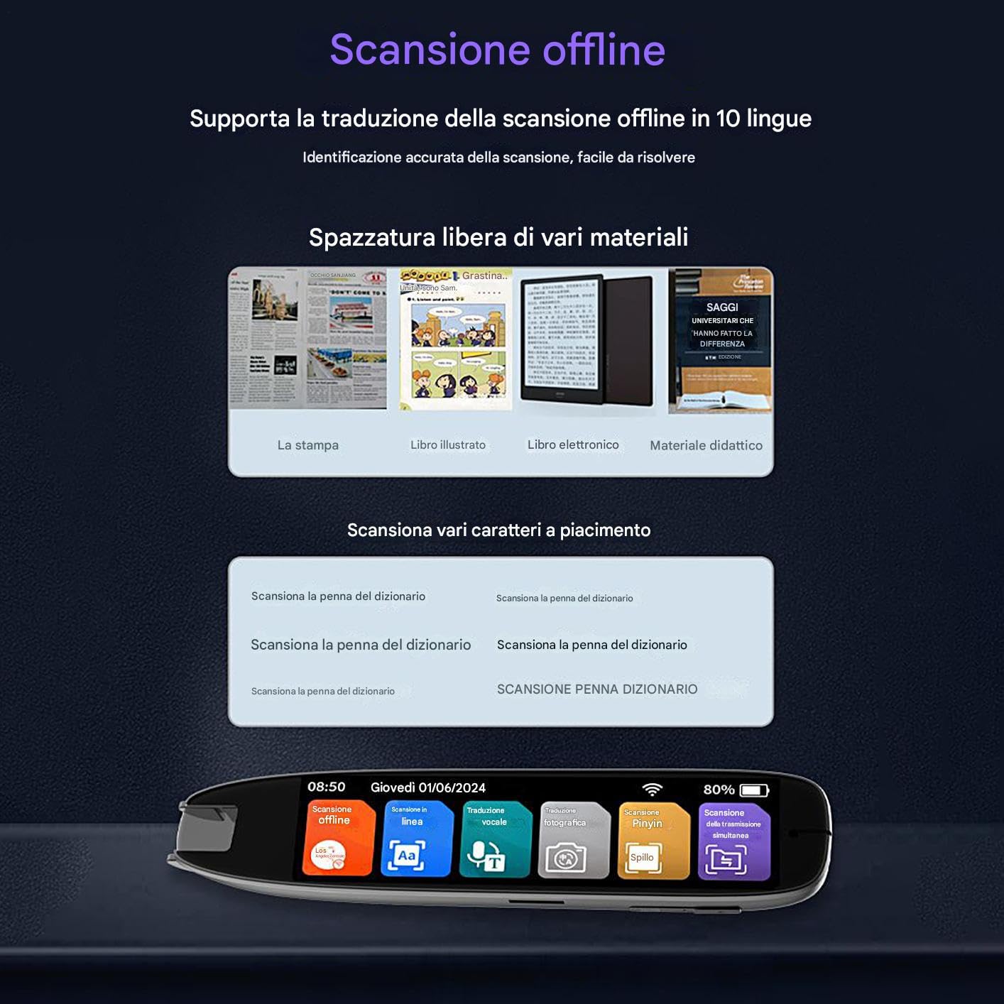 Penna Traduttore con Scansione Penna Traduzione Offline di Supporto per | 142 Lingue Dizionari Elettronici Scanner in Voce Strumenti Lettura per Studenti