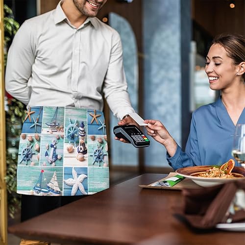 Miniatura 6 de 3 Pocket Waist Apron, Pack of 3, Color Of Ocean Server Short Apron for Men Women, Kitchen, Restaurant, Cafe Delantales De Mesera Para Mujer Waitress