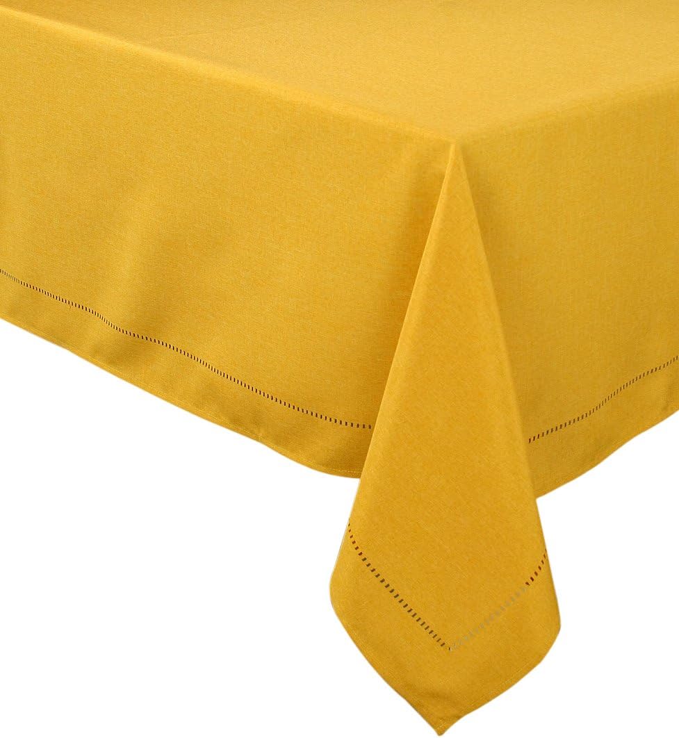 Melrose Easy Care Cutwork Hemstitch 60-Inch by 84-Inch Tablecloth, Gold