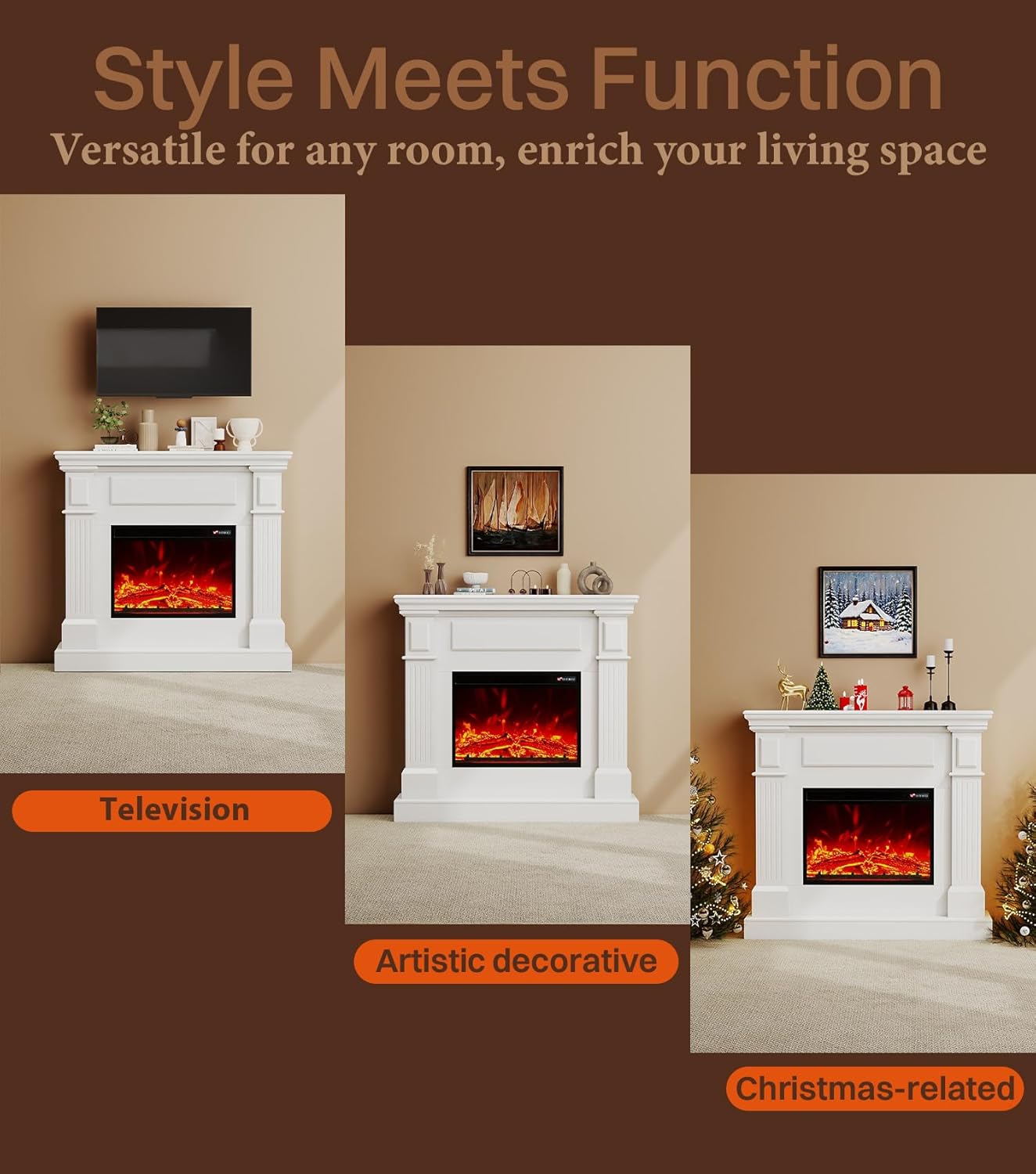 43" Electric Fireplace with Mantel, TV Stand＆Freestanding Fireplace, 23 inch Electric Fireplace Heater with 4 Flame Levels, Remote Control, One Package＆Easy to Set, for Living Room/Bedroom