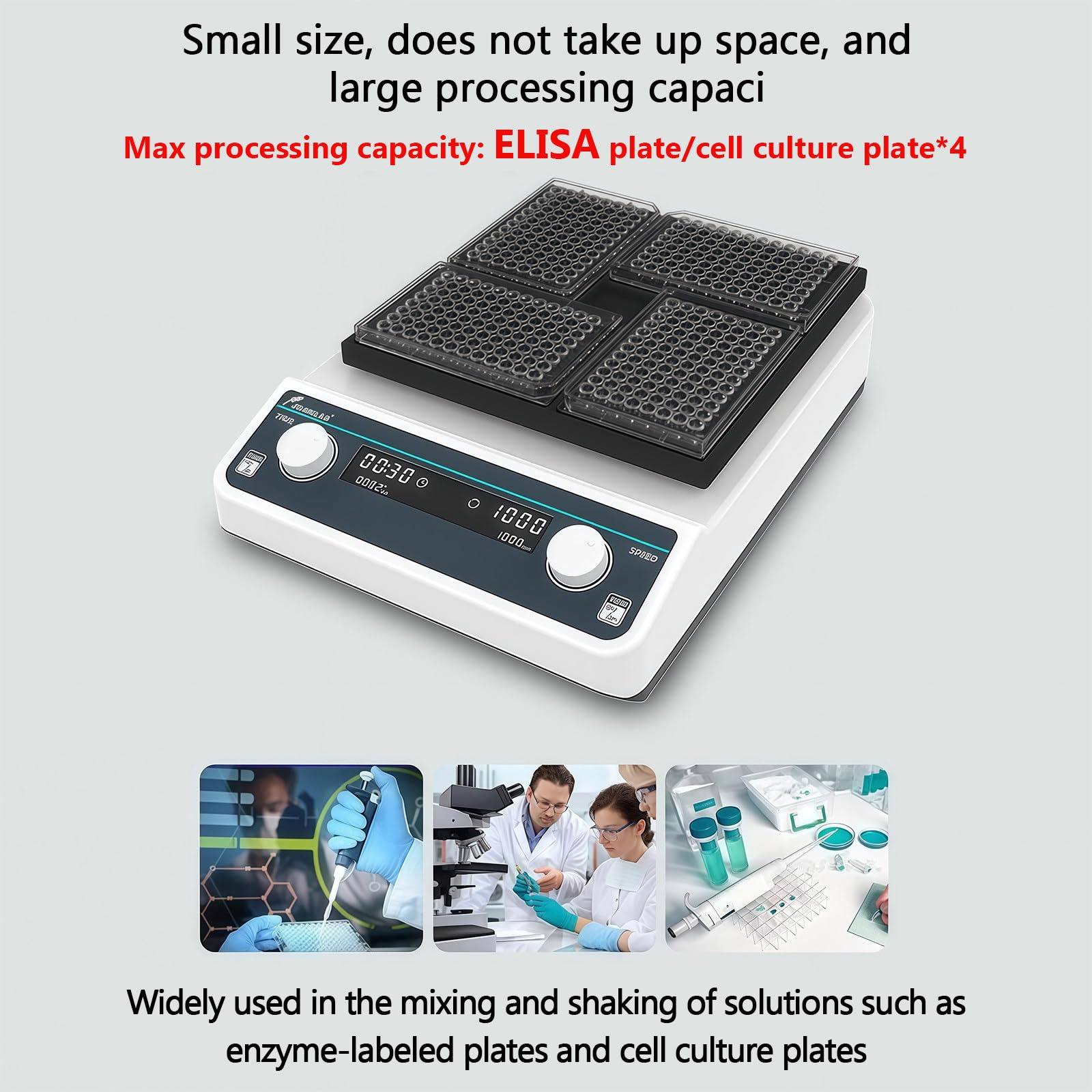 Agitador orbital de laboratorio, oscilador de microplaca, ajustable 500-1200 RPM, pantalla LCD para velocidad y tiempo, ideal para experimentos químicos y biológicos
