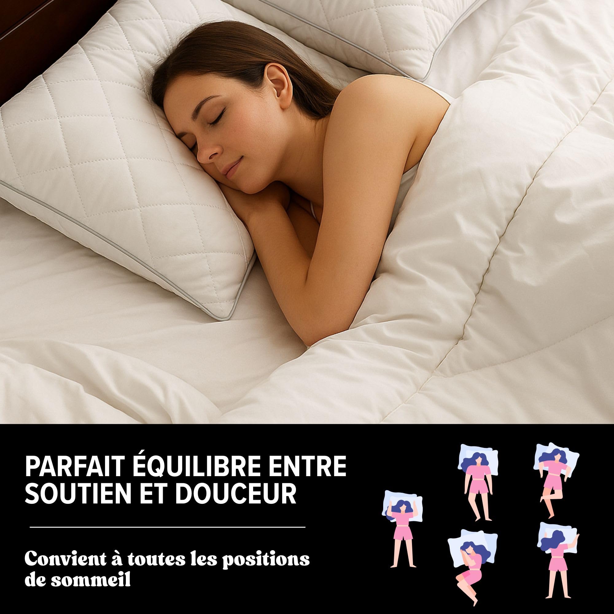 DREAMWAY Oreiller 65x65 cm Lot de 2 Oreillers carrés | Qualité Hôtelière, Respirant et Hypoallergénique, Certifié Oeko-Tex, Indéformable, Adapté à Toutes Les positions de Sommeil