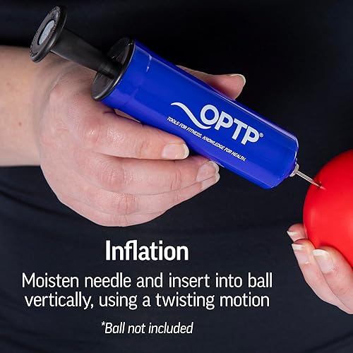 Miniatura 3 de OPTP Bomba de inflado de aguja bomba de bola de ejercicio con aguja para bolas de ejercicio y masaje de tamaño pequeño a mediano, bomba de bola