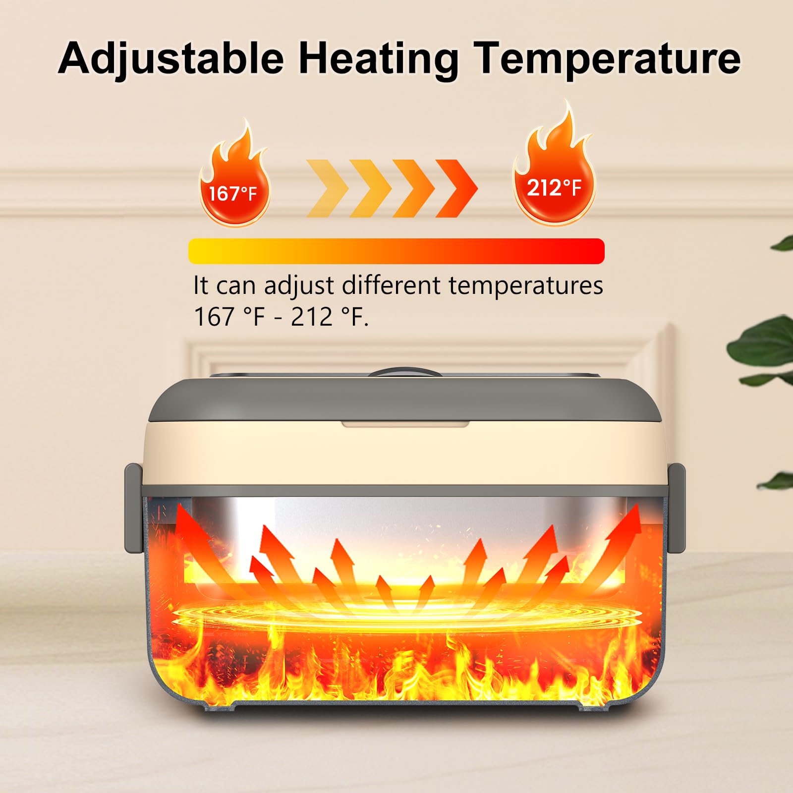 Fiambrera eléctrica inalámbrica con calefacción, XL 6.3 tazas, 24000 mAh, recargable, calentador de alimentos con autocalentamiento, temporizador inteligente, temperatura ajustable, a prueba de