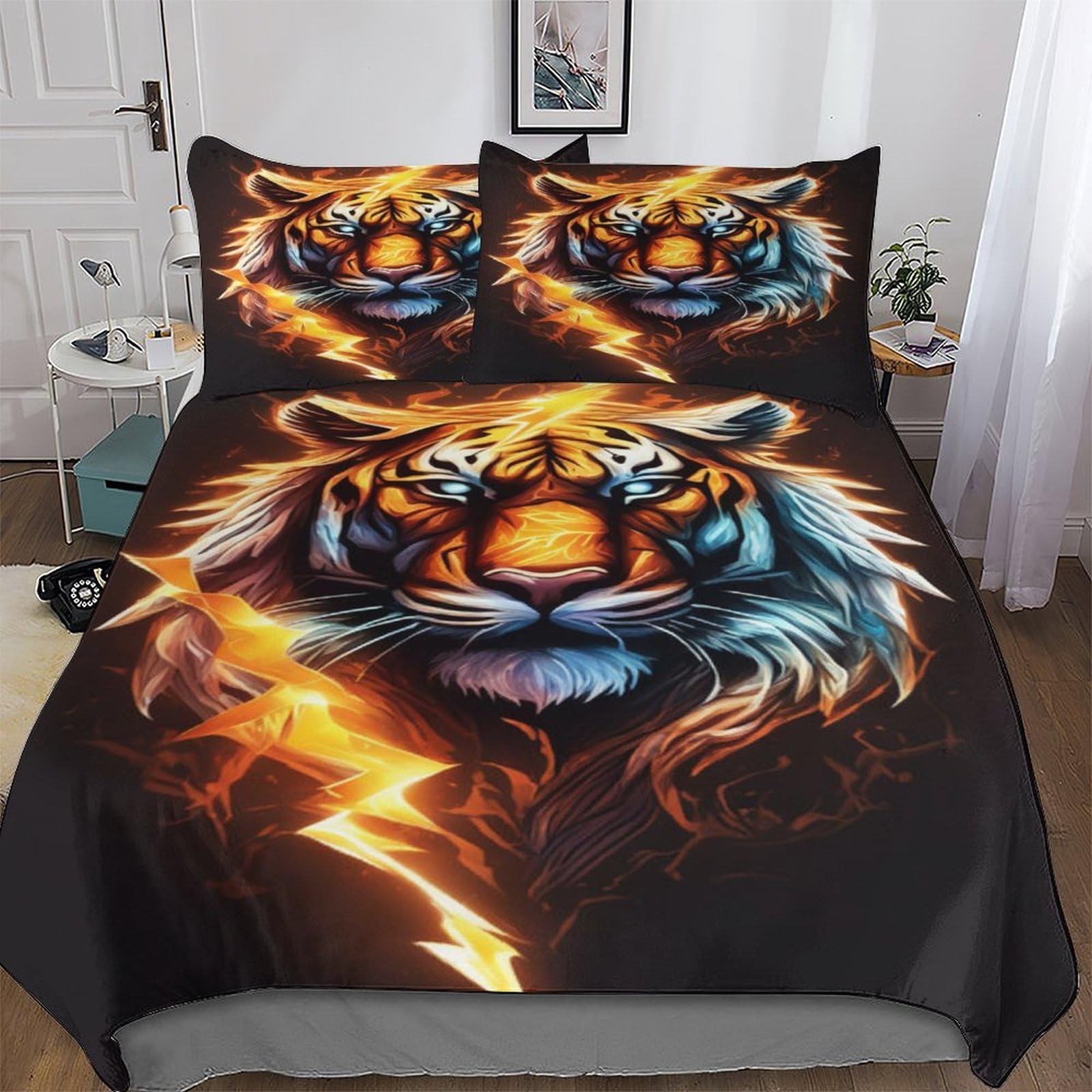 Pazzk Boys Tiger 3D Duvet Cover Microfiber Hotel Bedding Set Quilt Covers With Pillowcases Super Soft Comforter Cover With Zipper Closure For Girls And Teenagers King (220X240cm)