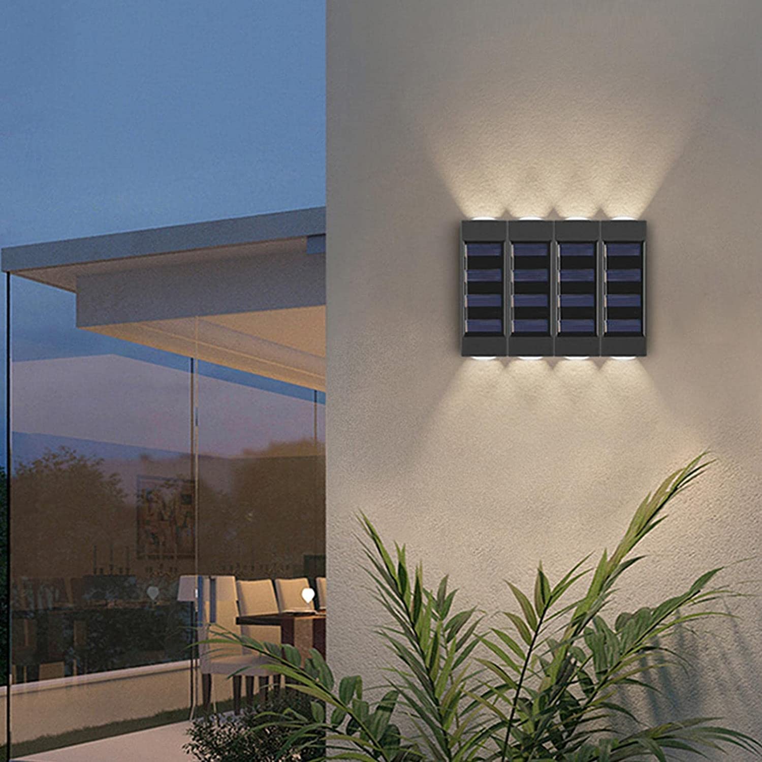 Lámparas de pared para exteriores retro Paquete de 1/4 luces solares for vallas al aire libre IP65 impermeable LED luces de pared solares aplique de pared exterior porche lámpara de pared for patio tr