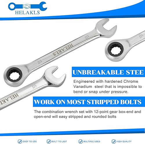 Miniatura 2 de Juego de 20 llaves de trinquete métricasSAE de 0.236-0.709 in, 14-34 pulgadas, caja de llaves de engranaje combinadas de extremo abierto,