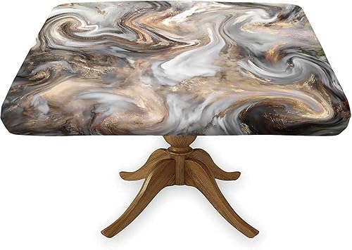 RenteriaDecor Manteles Cuadrados de Mesa de Mármol con Ajuste, Textura de Marmoleado Retro Impermeable de Limpieza Fácil con Borde Elástico,